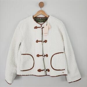 NWT Scotch & Soda Teddy Fuzzy Sherpa Toggle Jacket Medium Cream Beige Apres Ski
